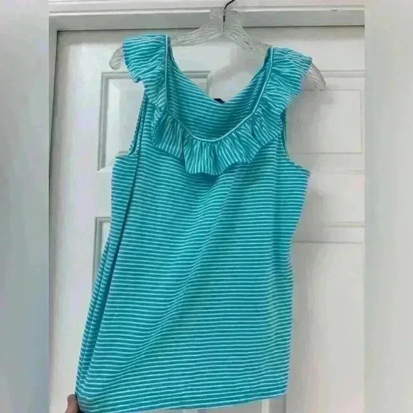 TALBOTS RUFFLE SQUARE NECK SHELL - AMALFI STRIPE SIZE XL - Picture 3 of 8